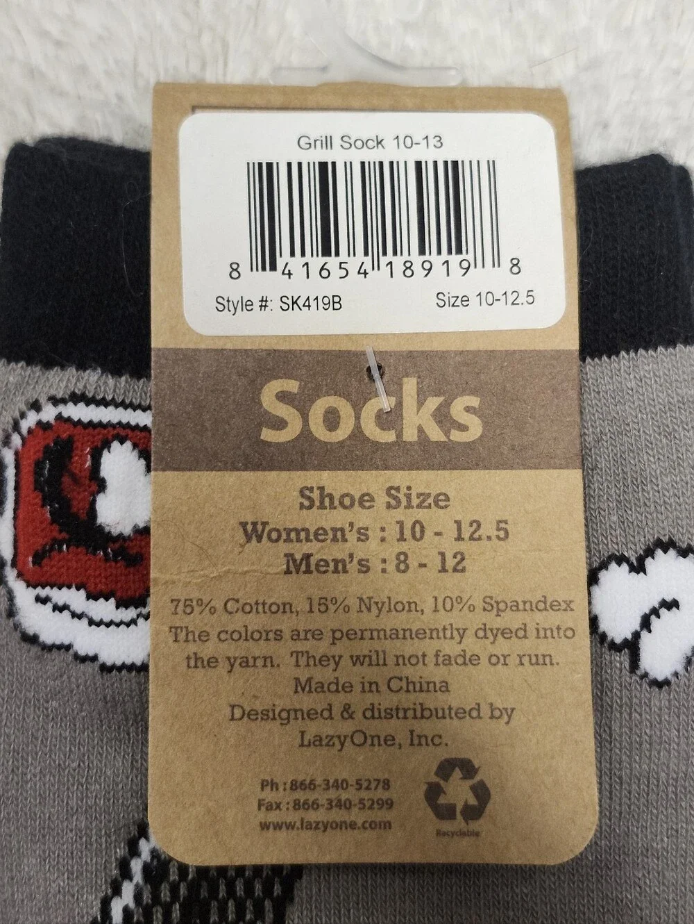 • NWT LazyOne Grill Master Charcoal Gray Novelty Crew Socks Men's Size 8-12